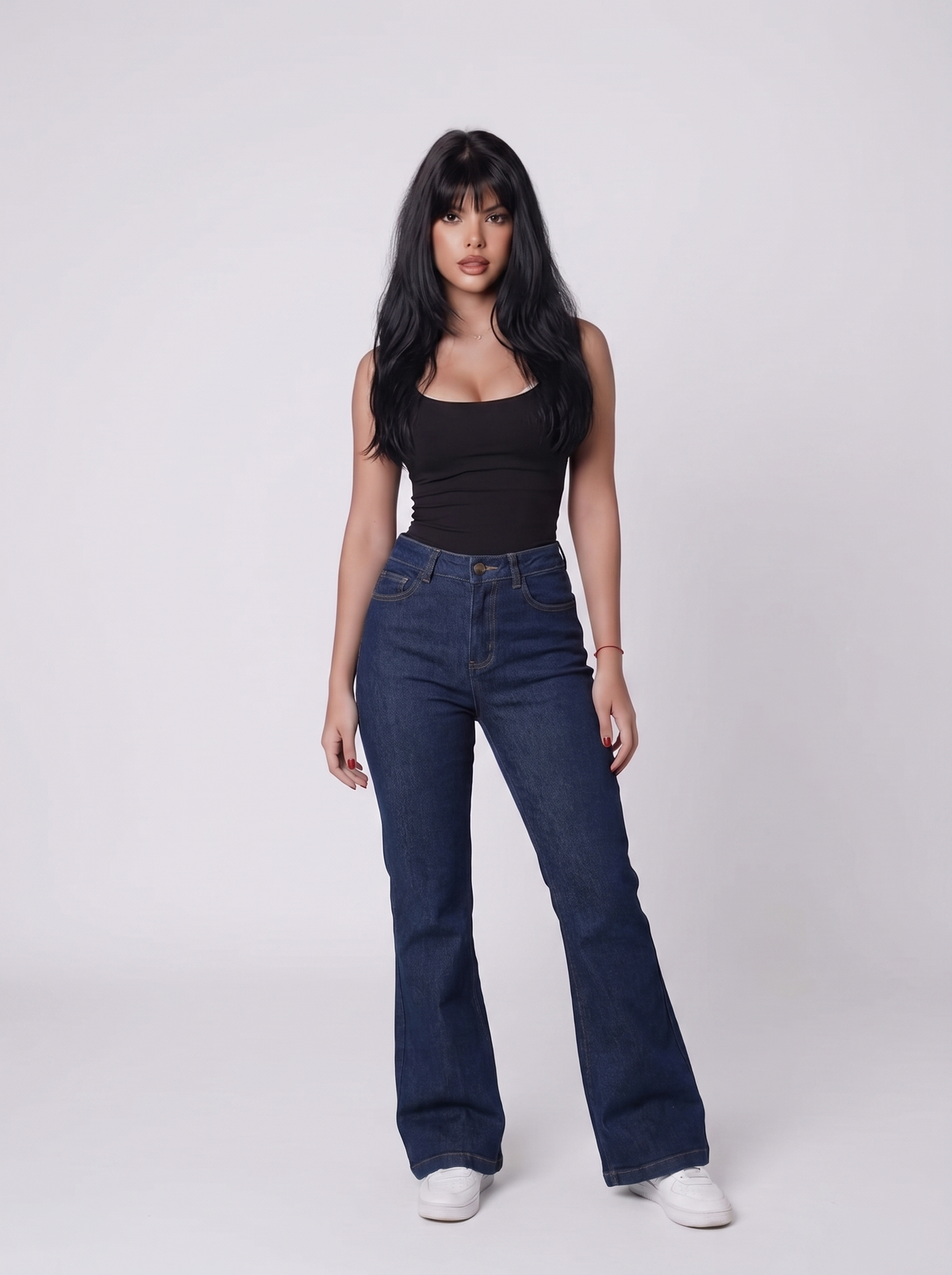 The Raw Indigo Flare — front view, full body, deep raw unwashed indigo