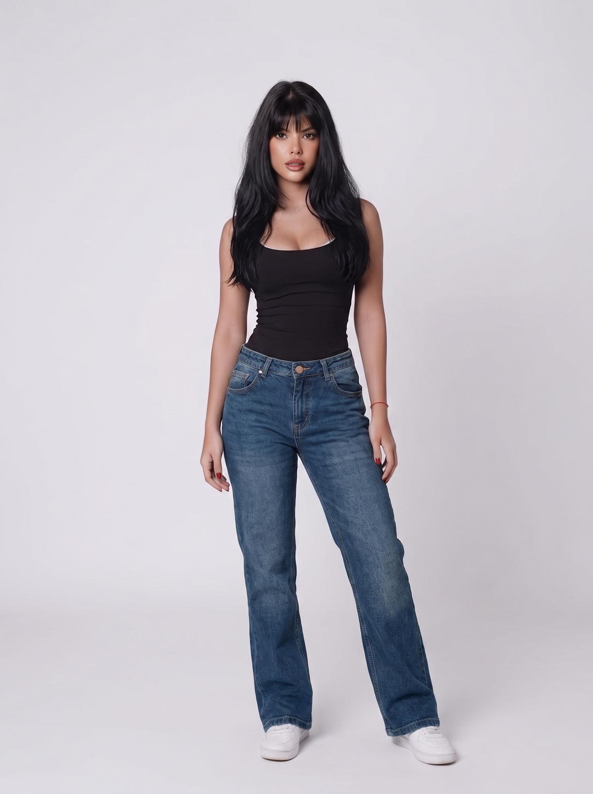 The Relaxed Wide — front view, full body, vintage indigo wash