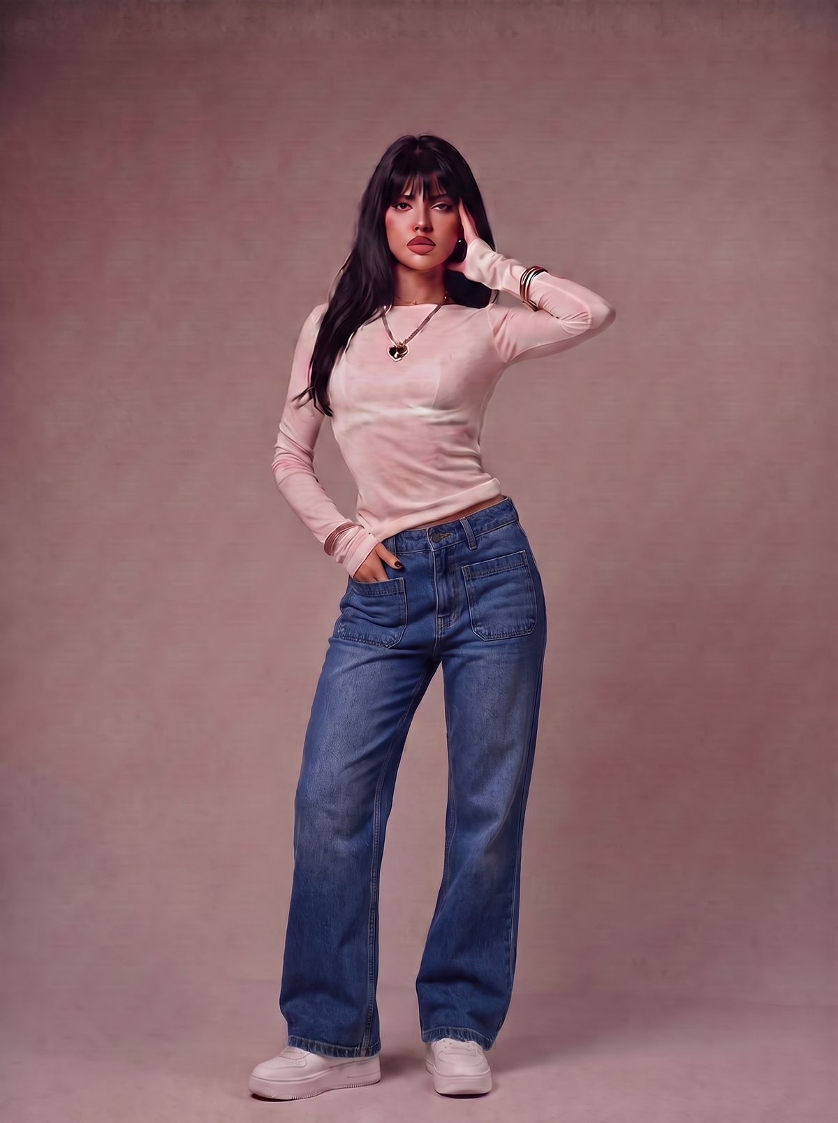 The Patch Flare — front view, full body, vintage indigo wash