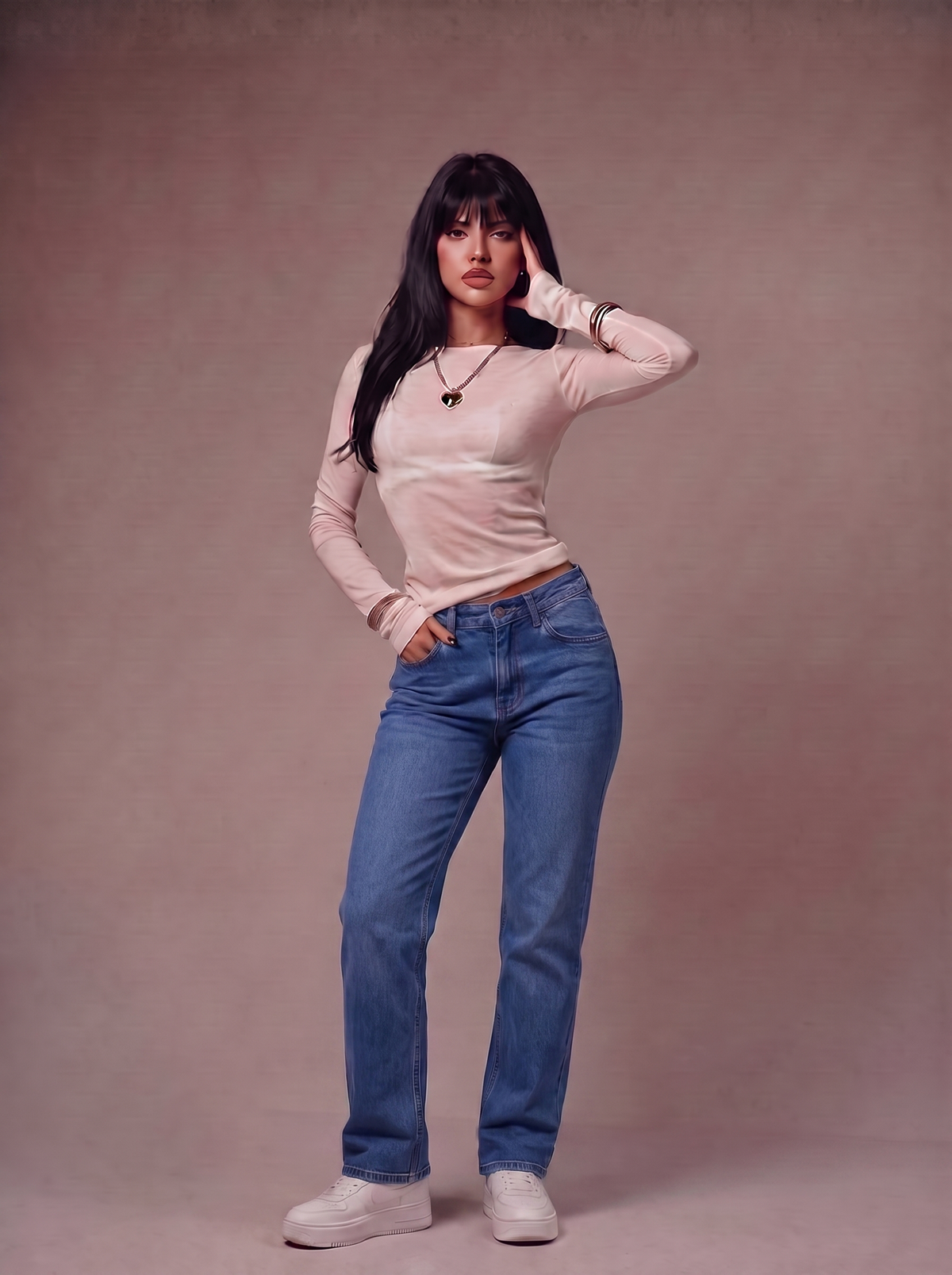 The Classic Straight — front view, full body, vintage indigo wash