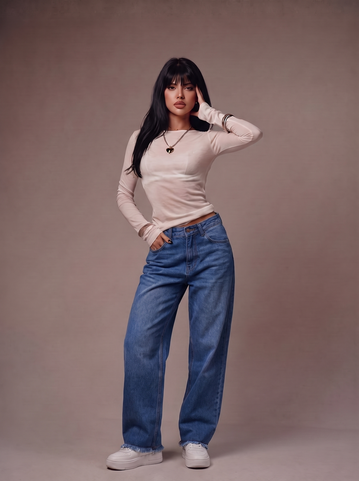 The Wide Raw — front view, full body, vintage indigo wash