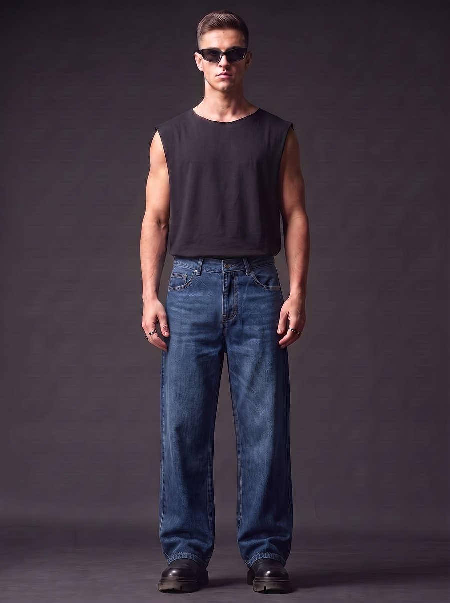 The Faded Baggy — front — faded indigo baggy men's jeans