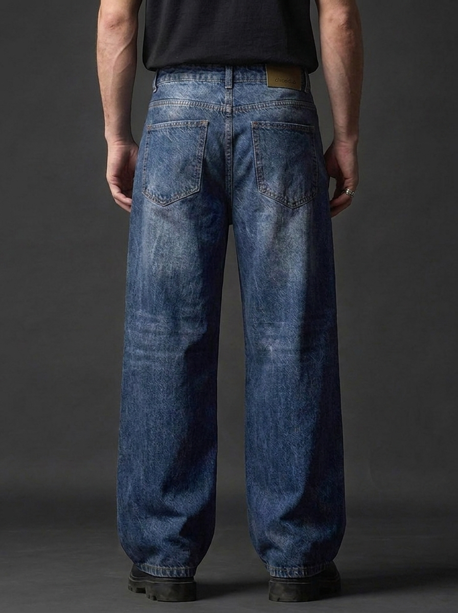 The Classic Indigo Wide — back view, waist to feet