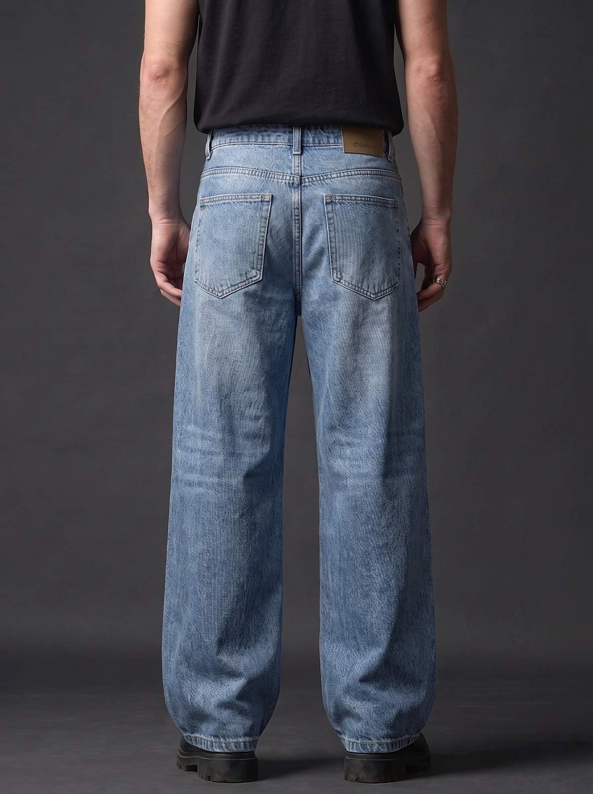 The Light Wash Wide — back view, waist to feet