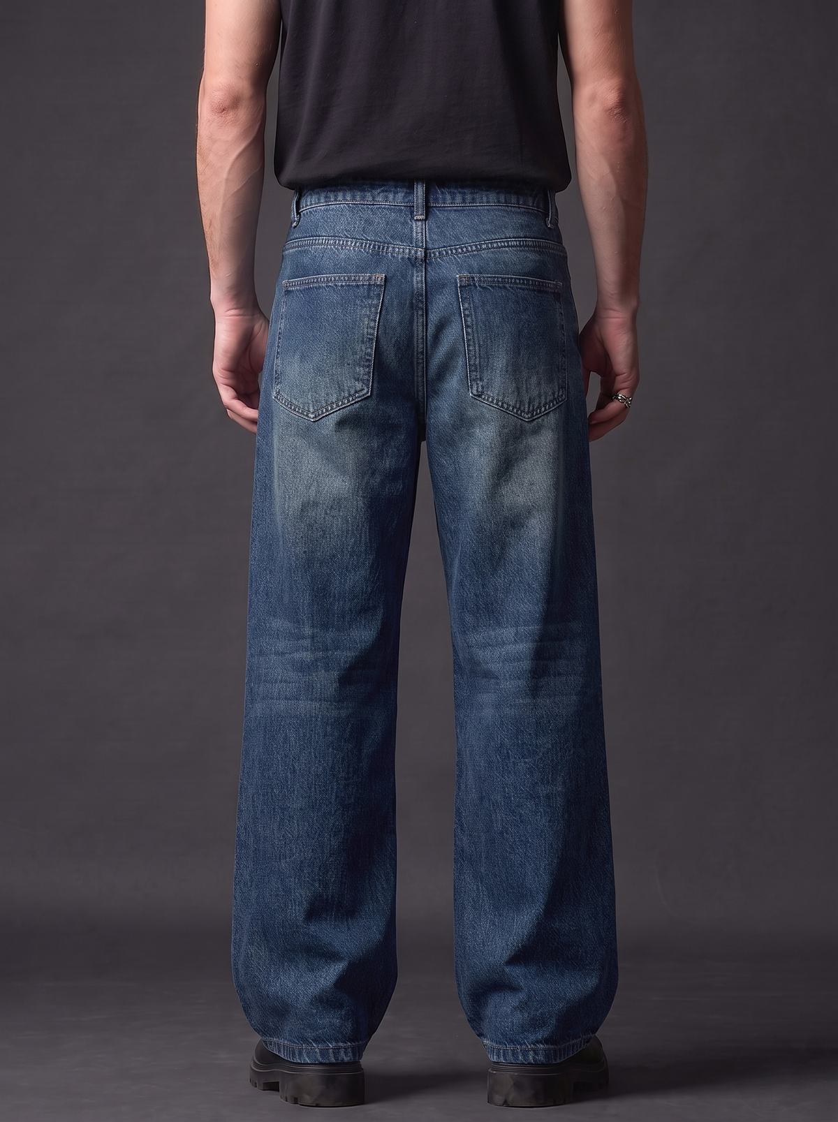 The Vintage Indigo Straight — back view, waist to feet